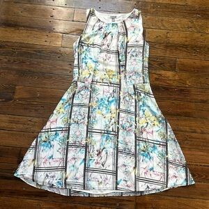 Chelsea28 Sleeveless Knee Length White Dress with Colorful Florals